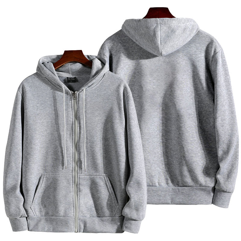Gray hoodie shown from front and back on a white background
