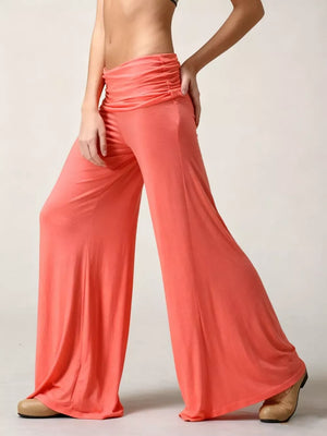 High-waisted fold-over wide-leg active pants for women, comfortable athleisure workout wear