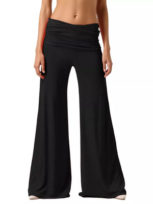 High-waisted fold-over wide-leg active pants for women, comfortable athleisure workout wear