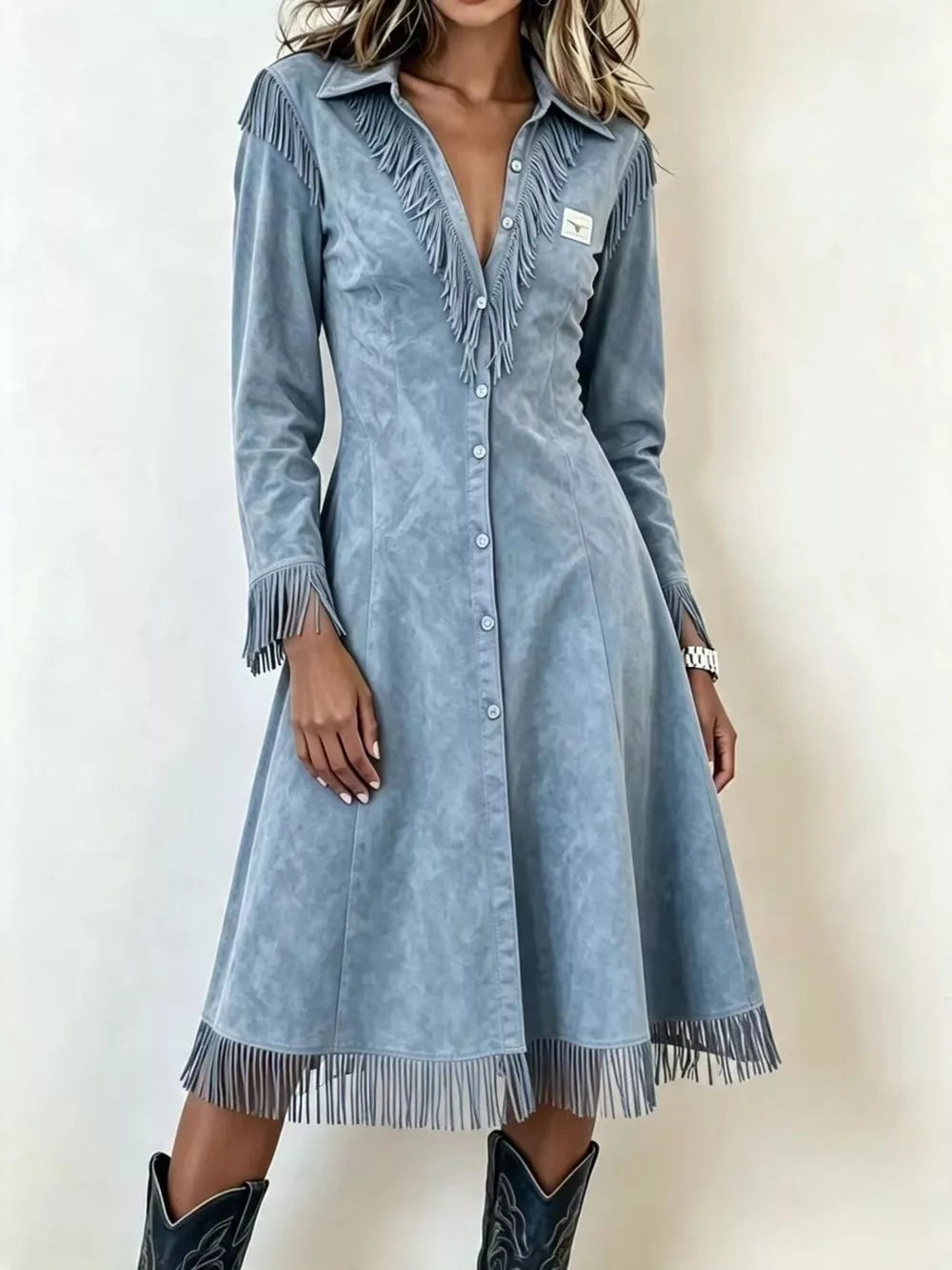 Plus size women's full size fringed button-down casual outerwear