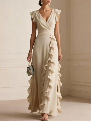 Women's ruffled surplice maxi dress with flowing elegant silhouette