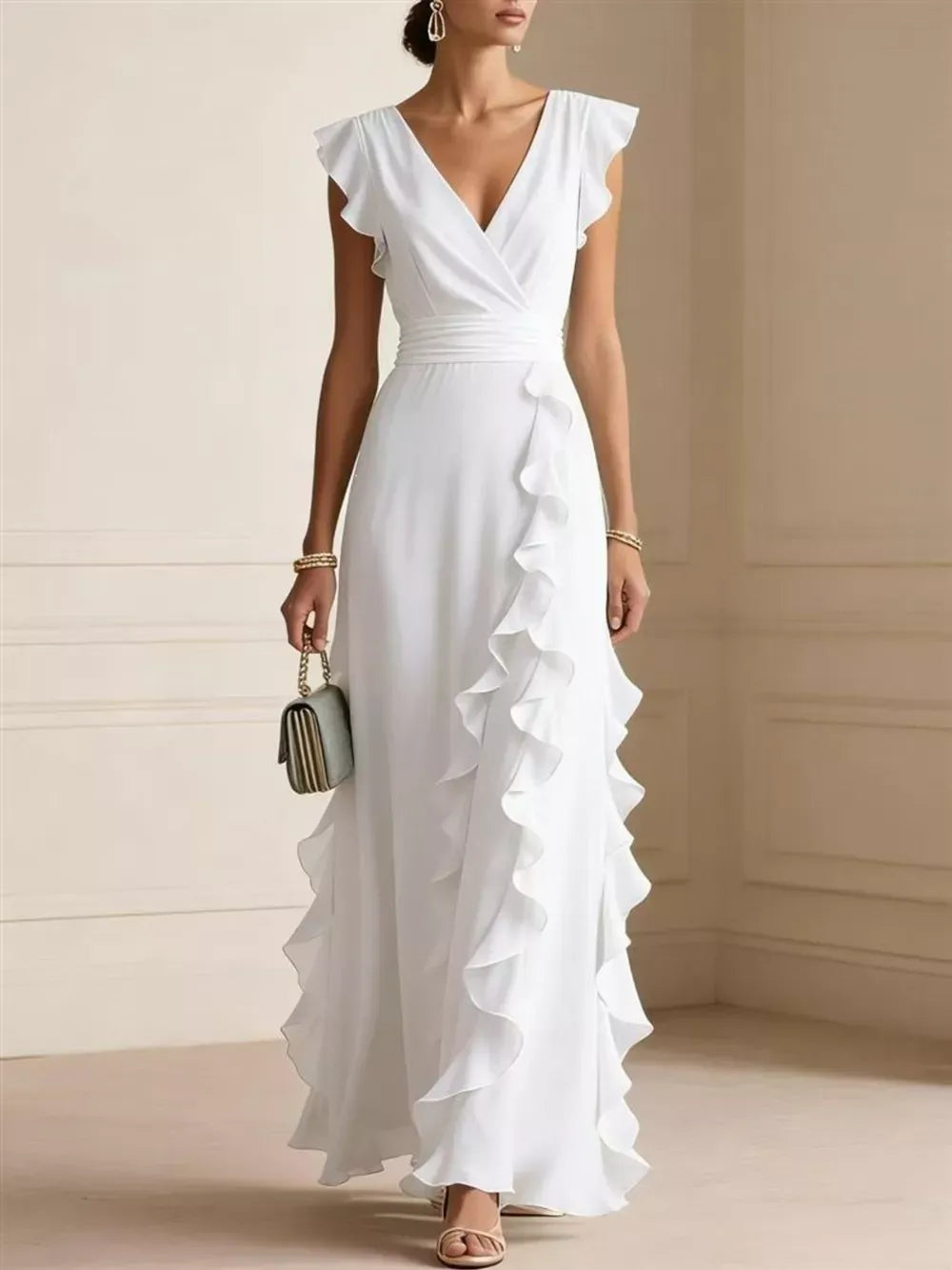 Women's ruffled surplice maxi dress with flowing elegant silhouette