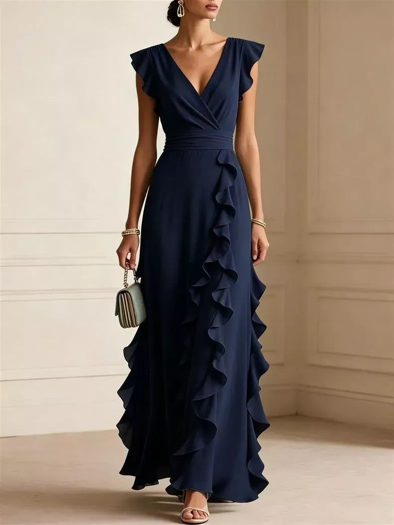 Women's ruffled surplice maxi dress with flowing elegant silhouette