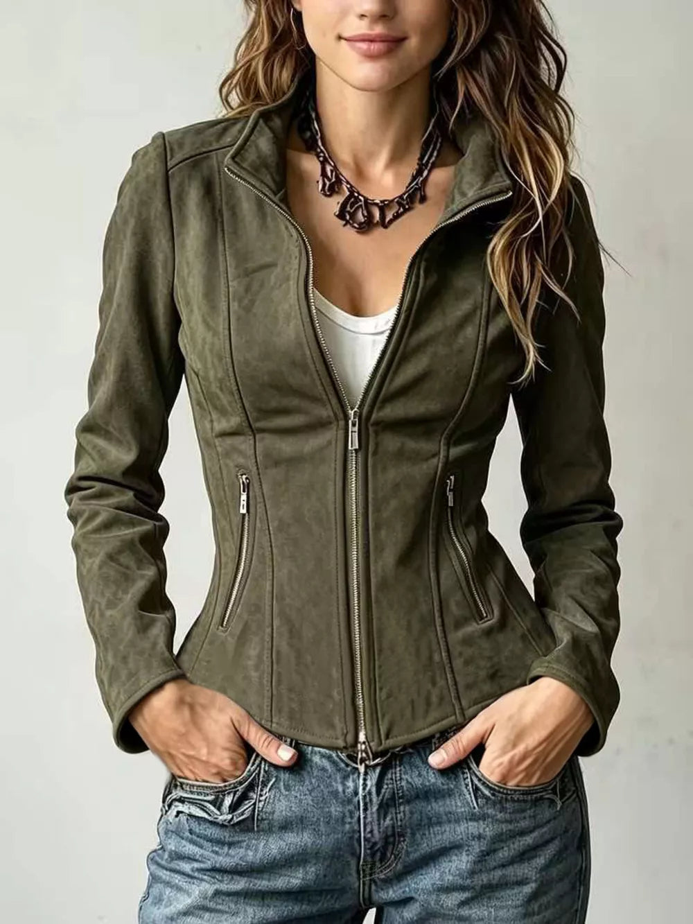 Women's slim-fit zip-up jacket for casual everyday wear