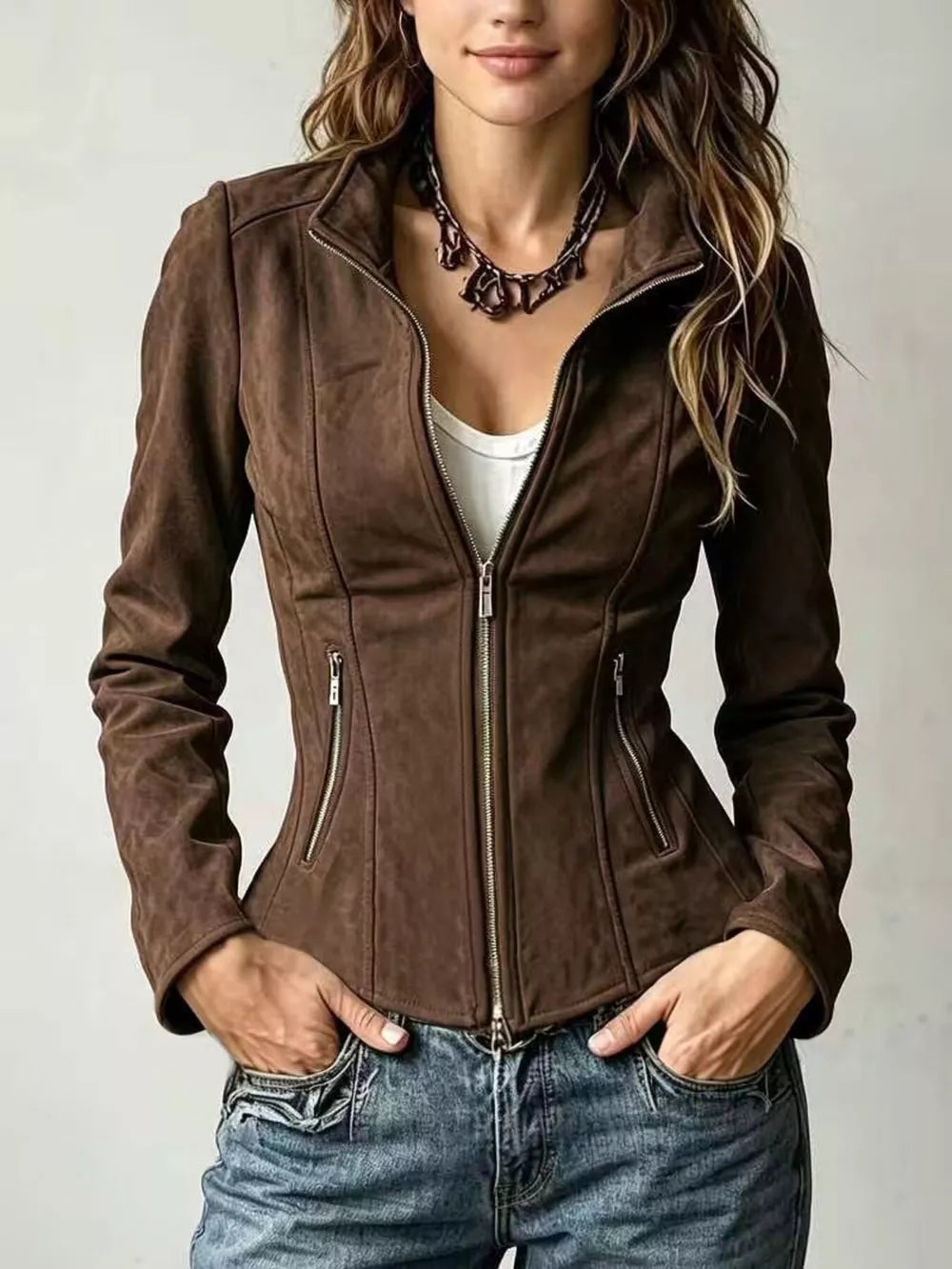 Women's slim-fit zip-up jacket for casual everyday wear