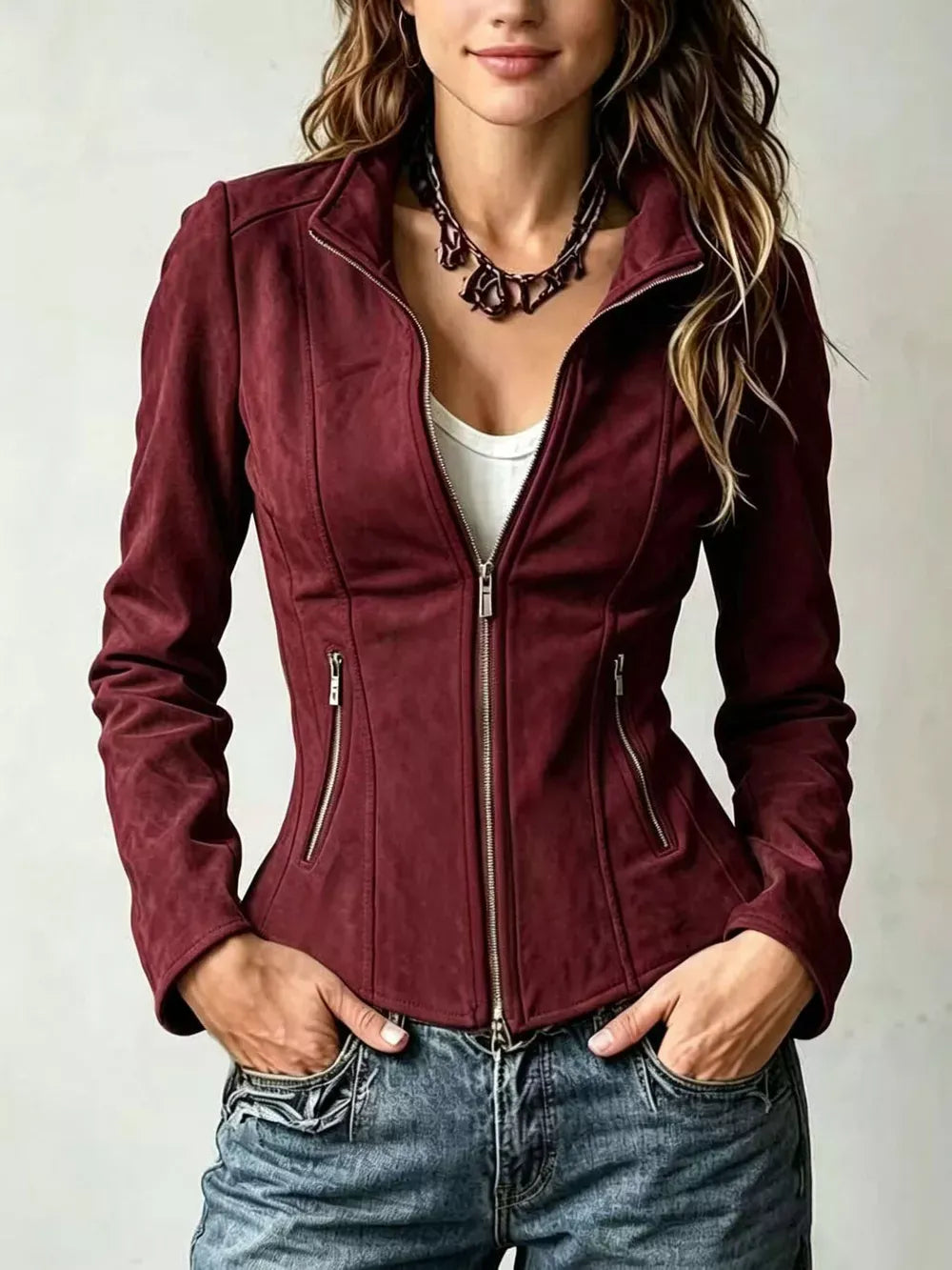 Women's slim-fit zip-up jacket for casual everyday wear