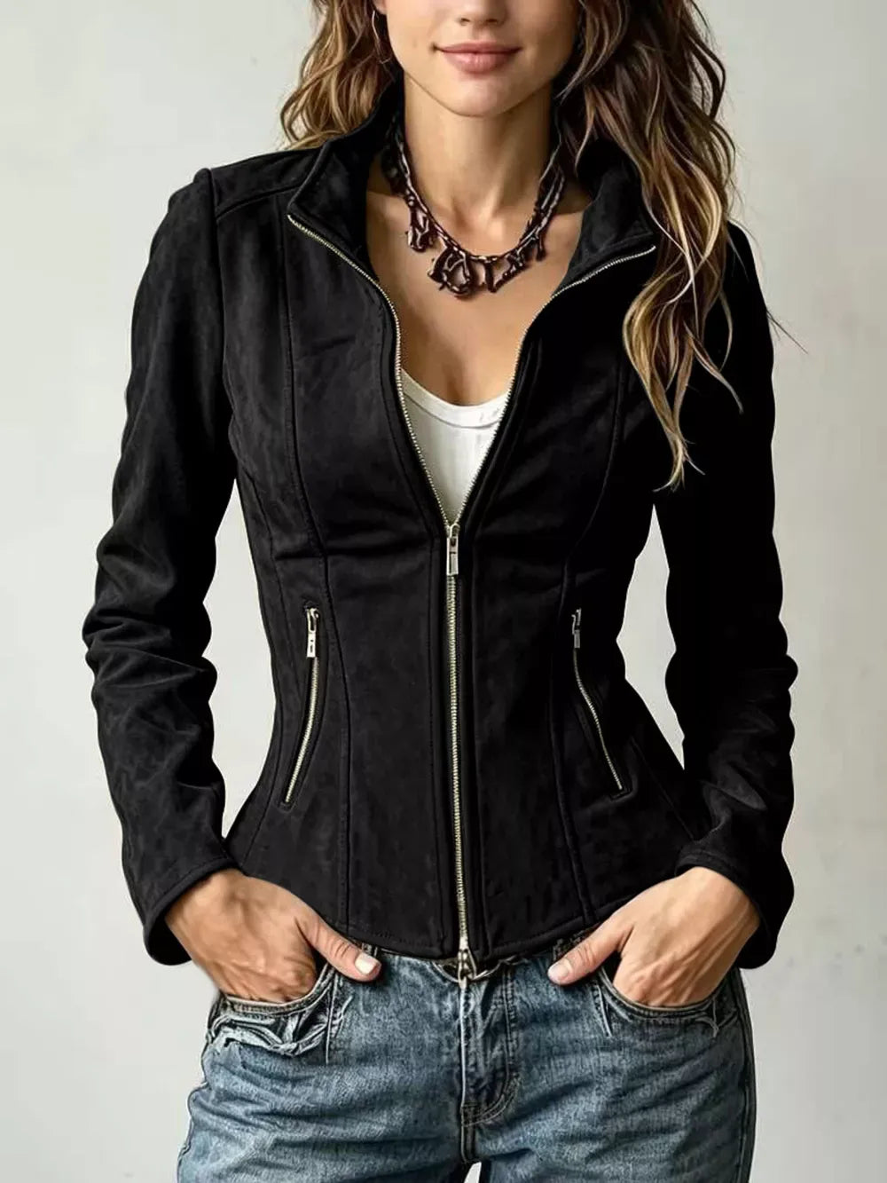 Women's slim-fit zip-up jacket for casual everyday wear